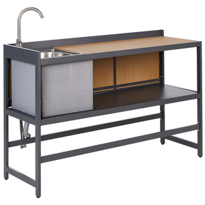 Set cucina da esterno 3 elementi in acciaio legno naturale 2 armadietti portaoggetti e lavello leva cucino da esterno