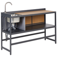 Set cucina da esterno 3 elementi in acciaio legno naturale 2 armadietti portaoggetti e lavello leva cucino da esterno