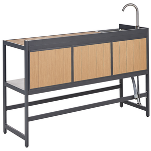 Set cucina da esterno 3 elementi in acciaio legno naturale 2 armadietti portaoggetti e lavello leva cucino da esterno