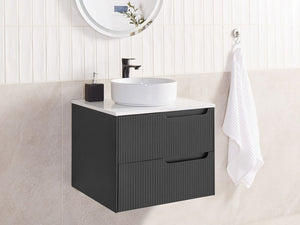 Mobiletto da bagno a parete con frontale scanalato 2 cassetti nero 60 x 52 cm stile elegante moderno