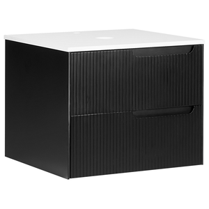 Mobiletto da bagno a parete con frontale scanalato 2 cassetti nero 60 x 52 cm stile elegante moderno