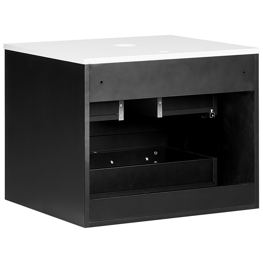 Mobiletto da bagno a parete con frontale scanalato 2 cassetti nero 60 x 52 cm stile elegante moderno