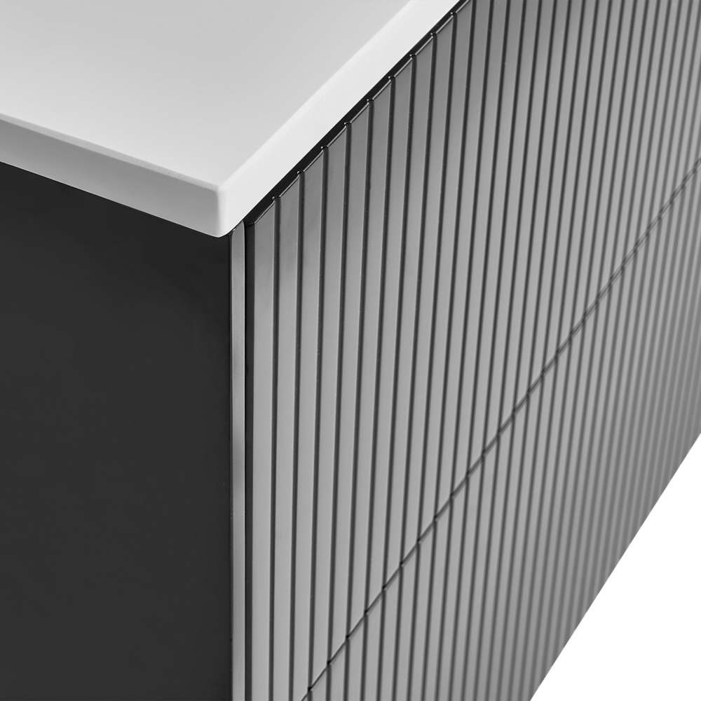 Mobiletto da bagno a parete con frontale scanalato 2 cassetti nero 60 x 52 cm stile elegante moderno