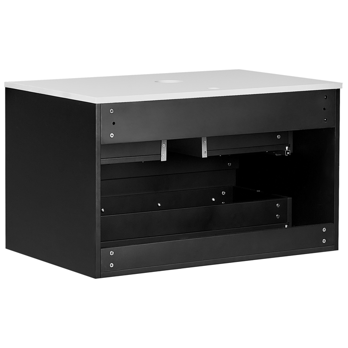 Mobiletto da bagno a parete con frontale scanalato 2 cassetti nero 80 x 52 cm stile elegante moderno