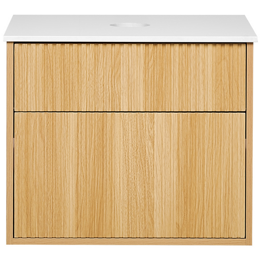 Mobile da bagno sospeso in legno chiaro di alta qualità a parete scanalato con 2 cassetti 60 x 52 cm