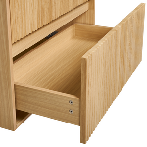 Mobile da bagno sospeso in legno chiaro di alta qualità a parete scanalato con 2 cassetti 60 x 52 cm