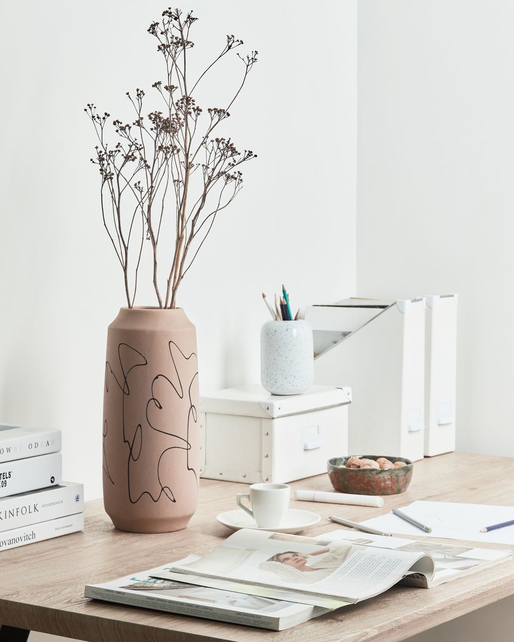 Vaso per fiori Sabbia Beige Gres Motivo astratto Decorazione per interni Pezzo Design moderno Impermeabile