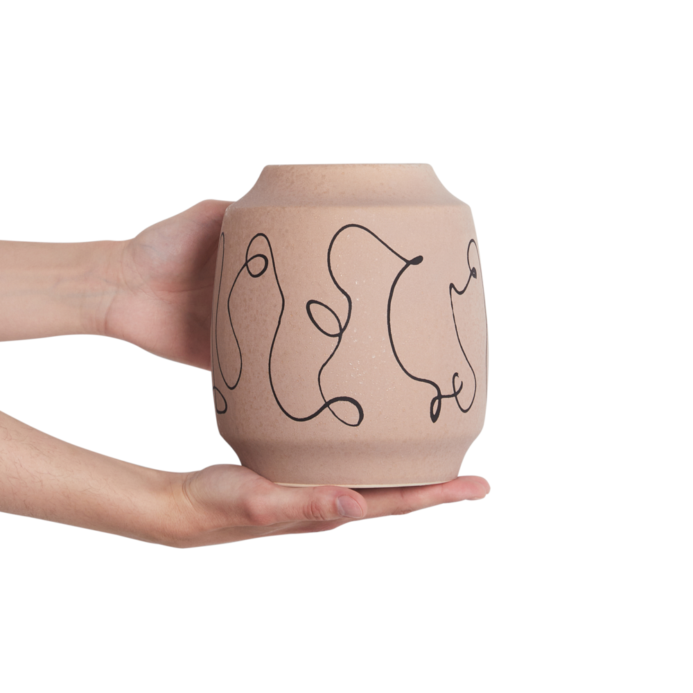 Vaso per fiori Sabbia Beige Gres Motivo astratto Decorazione per interni Pezzo Design moderno Impermeabile