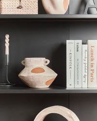 Vaso per fiori Beige chiaro Gres astratto Puntini Decorazione per interni Pezzo Design moderno Impermeabile