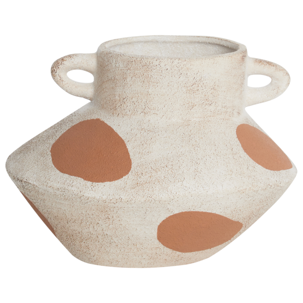 Vaso per fiori Beige chiaro Gres astratto Puntini Decorazione per interni Pezzo Design moderno Impermeabile