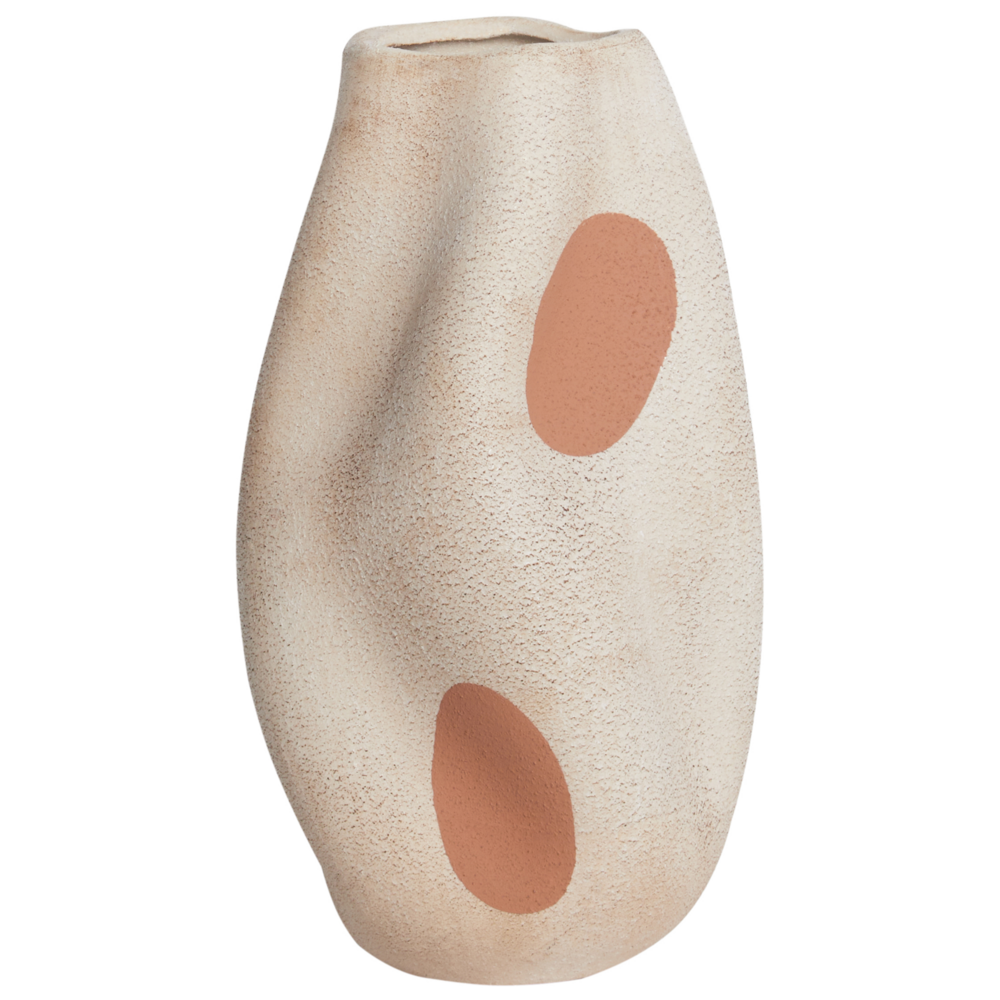 Vaso per fiori Beige chiaro Gres astratto Puntini Decorazione per interni Pezzo Design moderno Impermeabile