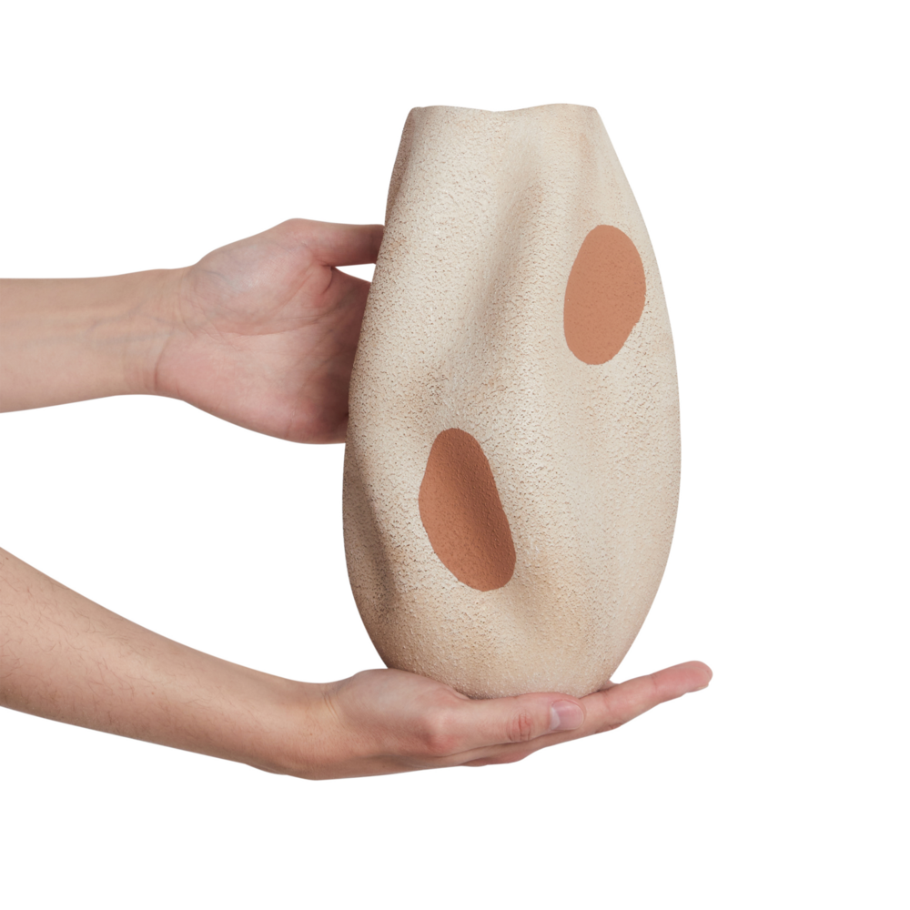 Vaso per fiori Beige chiaro Gres astratto Puntini Decorazione per interni Pezzo Design moderno Impermeabile