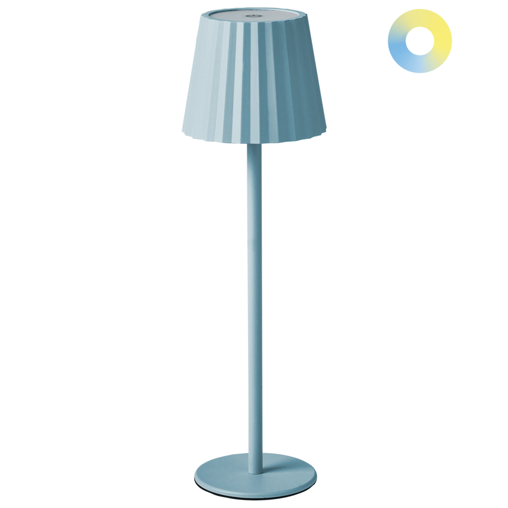 Lampada da tavolo in alluminio blu ferro luce interna esterna stile moderno