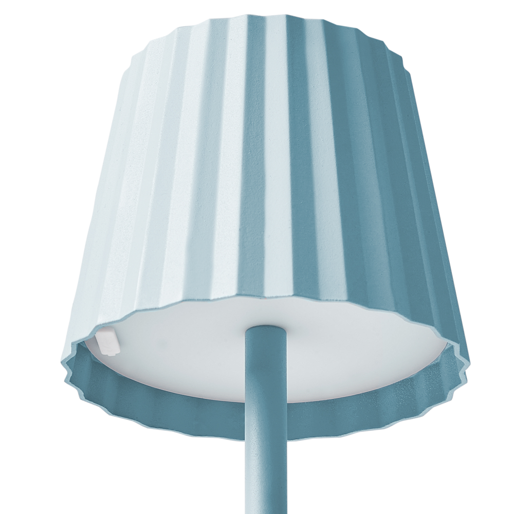 Lampada da tavolo in alluminio blu ferro luce interna esterna stile moderno