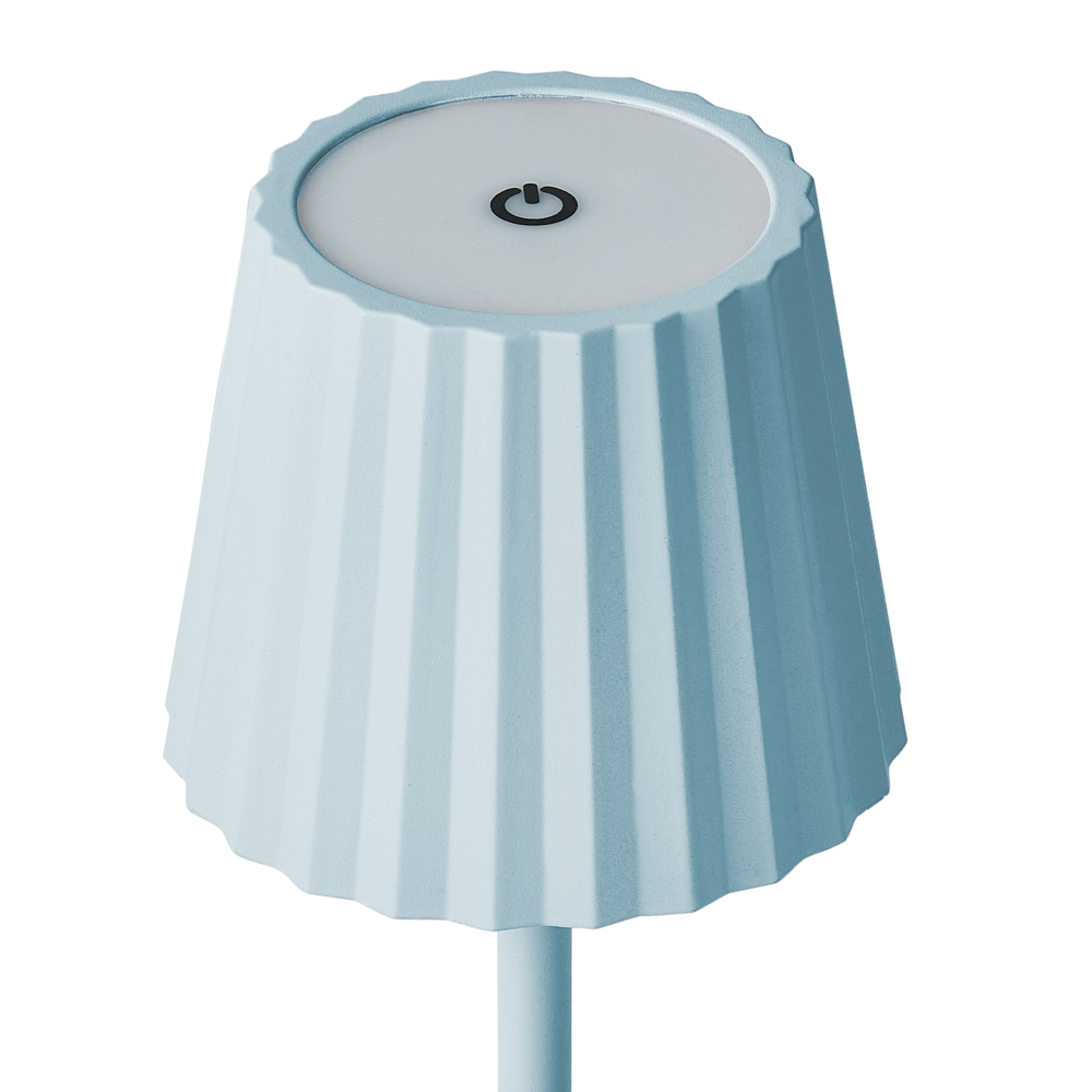 Lampada da tavolo in alluminio blu ferro luce interna esterna stile moderno