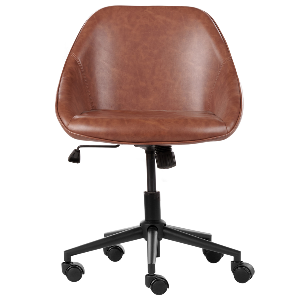Sedia da ufficio in ecopelle marrone con funzione girevole regolabile con gambe in metallo stile elegante