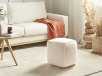 Pouf quadrato in iuta e poliestere beige chiaro con motivo astratto