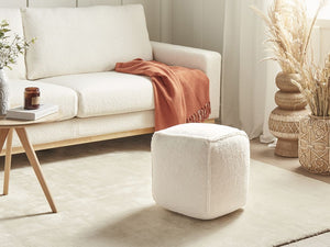 Pouf quadrato in iuta e poliestere beige chiaro con motivo astratto