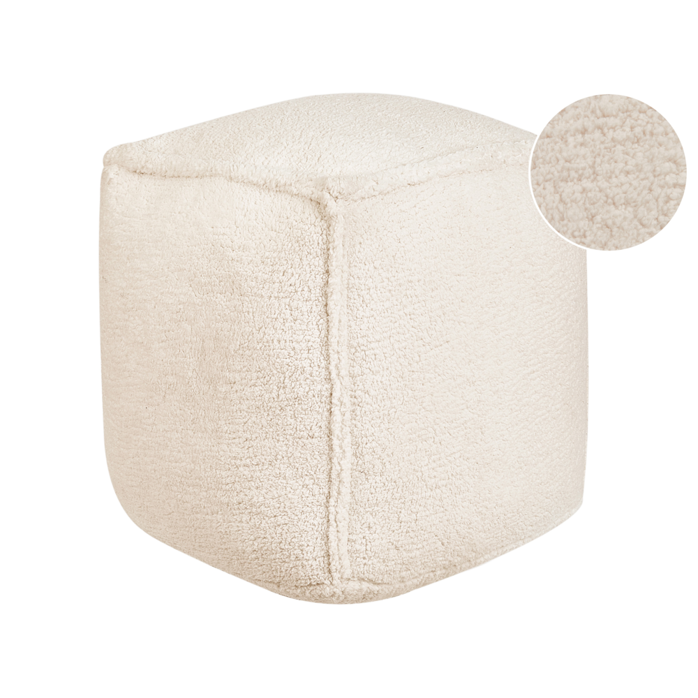 Pouf quadrato in iuta e poliestere beige chiaro con motivo astratto