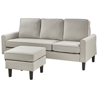 Divano a 3 posti tessuto bianco sporco con ottomana imbottito metà secolo