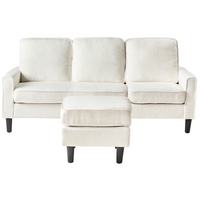 Divano 3 posti tessuto bouclè bianco con poggiapiedi ottomana imbottita metà secolo