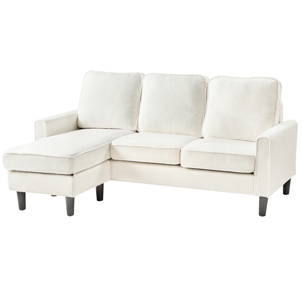 Divano 3 posti tessuto bouclè bianco con poggiapiedi ottomana imbottita metà secolo