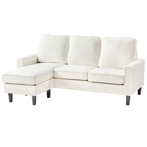 Divano 3 posti tessuto bouclè bianco con poggiapiedi ottomana imbottita metà secolo