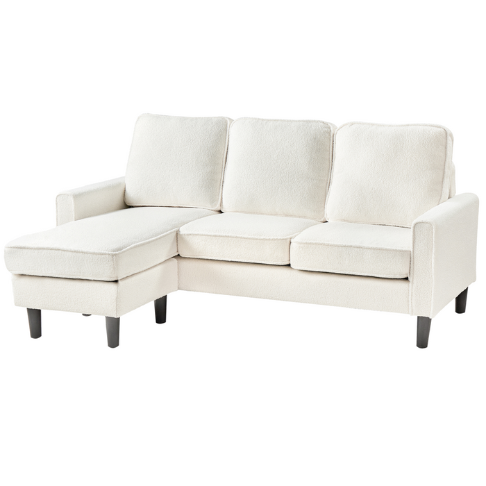 Divano 3 posti tessuto bouclè bianco con poggiapiedi ottomana imbottita metà secolo