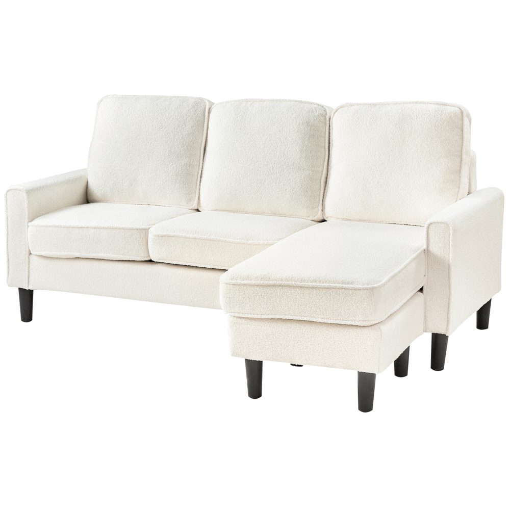 Divano 3 posti tessuto bouclè bianco con poggiapiedi ottomana imbottita metà secolo