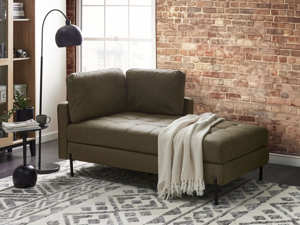 Chaise longue in ecopelle con inserti verde lato sinistro stile moderno tradizionale