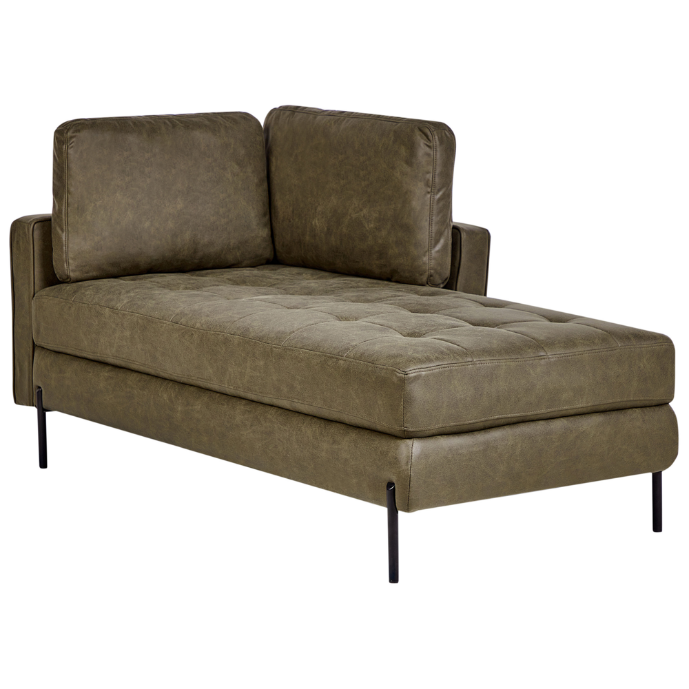 Chaise longue in ecopelle con inserti verde lato sinistro stile moderno tradizionale