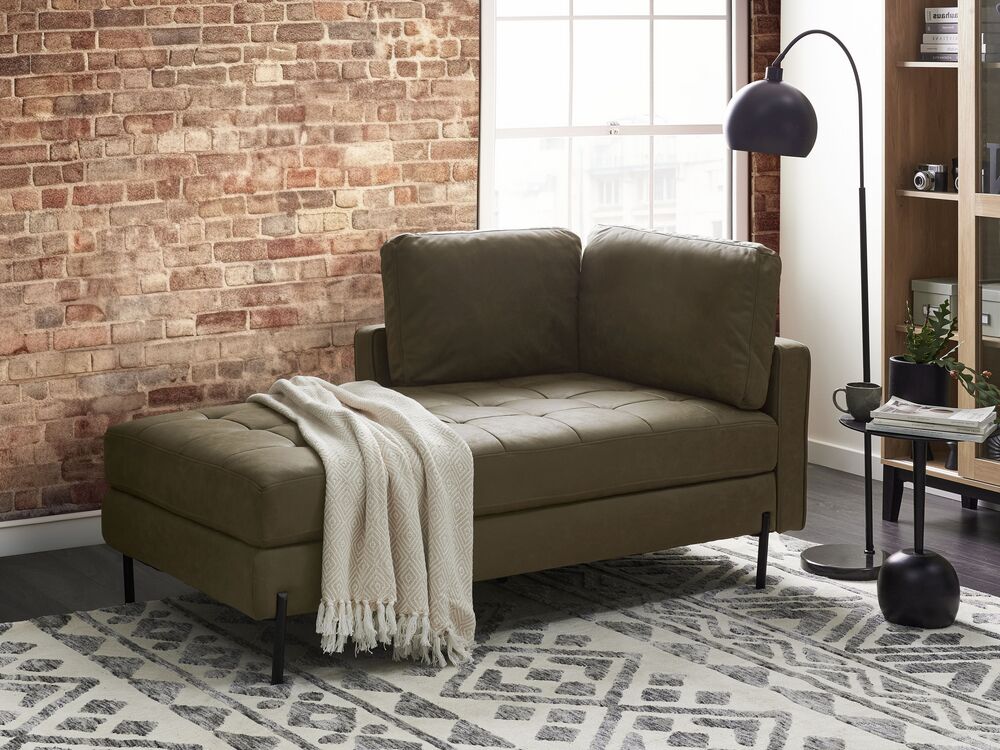 Chaise longue in ecopelle con inserti verde lato destro stile moderno tradizionale