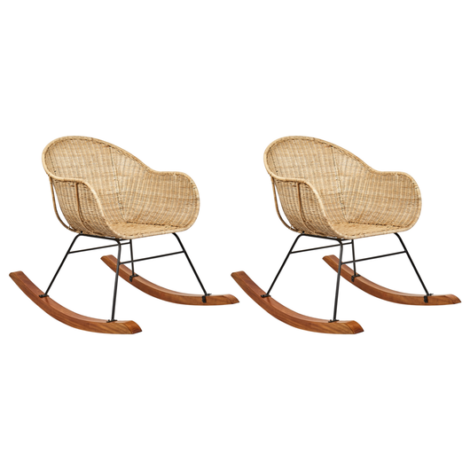 Set di 2 sedie a dondolo naturali di media resistenza per interni, all'aperto, in stile bohémien, per il giardino e il balcone.