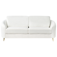 Divano 3 posti in tessuto bouclè bianco con piedi dorati curve morbide stile glamour elegante soggiorno