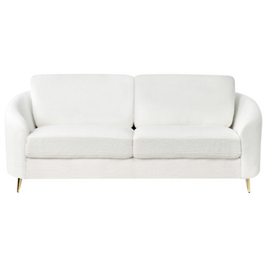 Divano 3 posti in tessuto bouclè bianco con piedi dorati curve morbide stile glamour elegante soggiorno