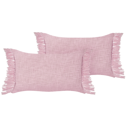 Set di 2 cuscini in cotone con nappe 40 x 60 cm Rosa soggiorno elegante accogliente