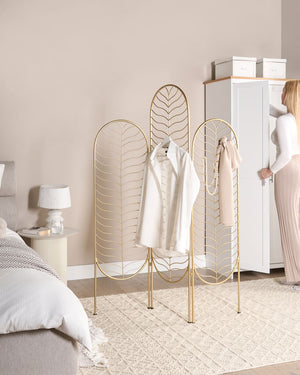 Divisorio decorativo per ambienti con 3 pannelli pieghevoli con struttura in ferro e metallo Oro