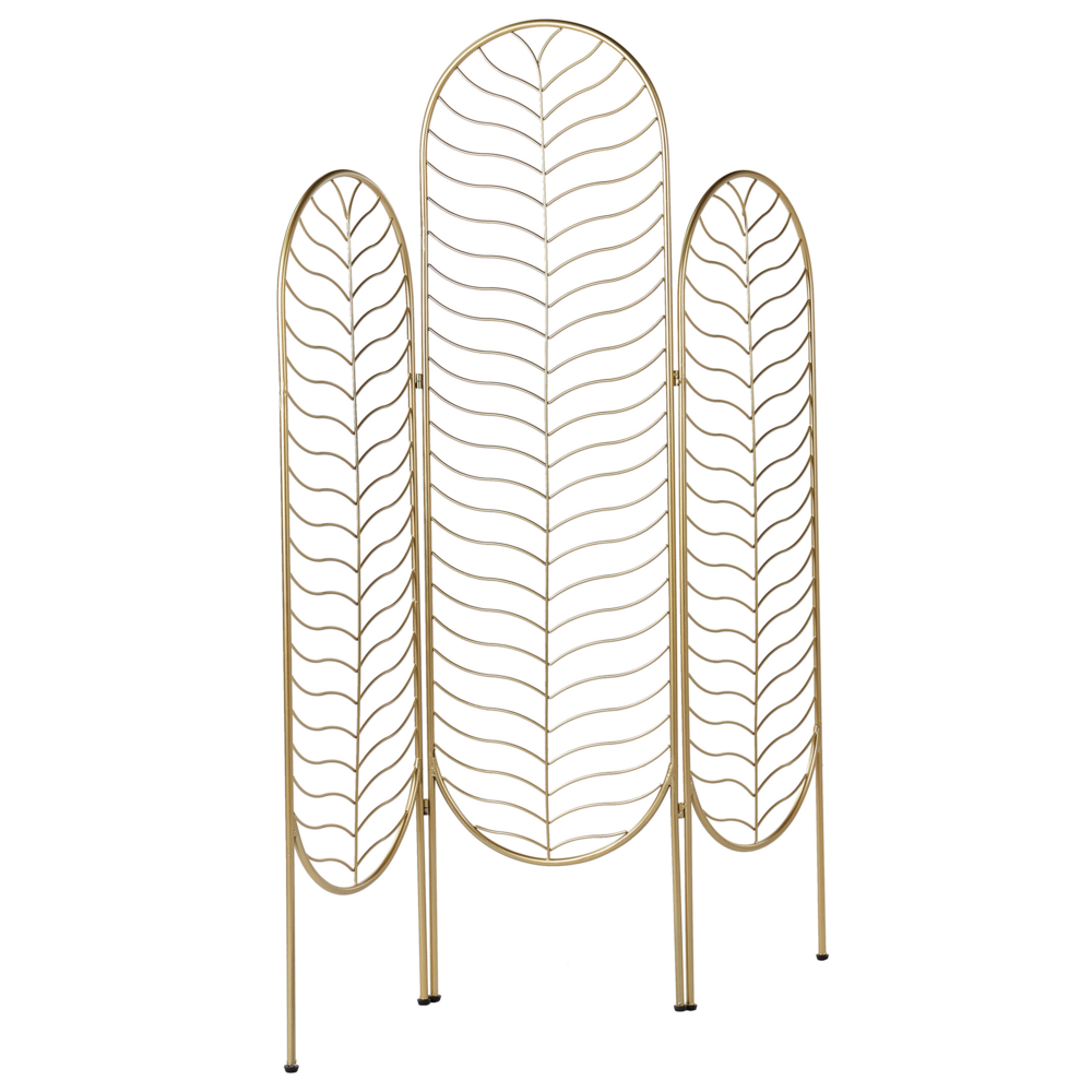 Divisorio decorativo per ambienti con 3 pannelli pieghevoli con struttura in ferro e metallo Oro