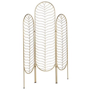 Divisorio decorativo per ambienti con 3 pannelli pieghevoli con struttura in ferro e metallo Oro