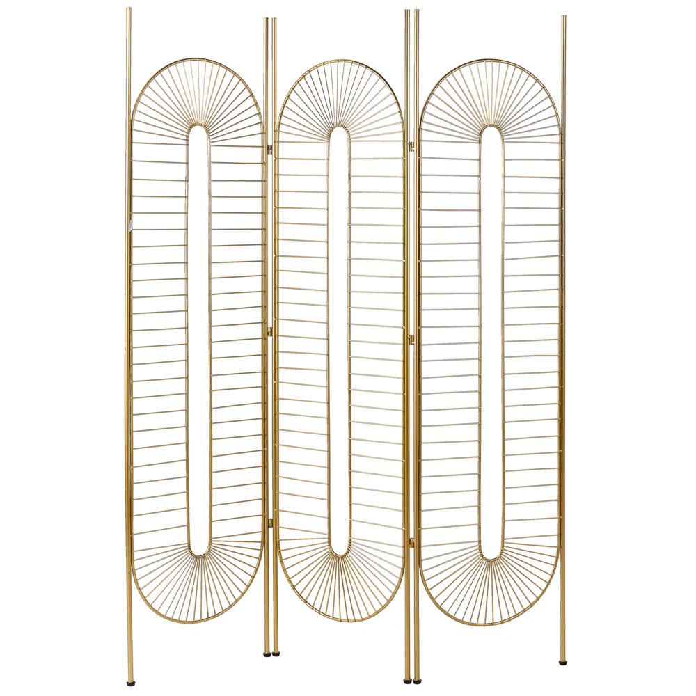 Divisorio decorativo per ambienti a 3 pannelli pieghevoli con struttura metallica in ferro oro