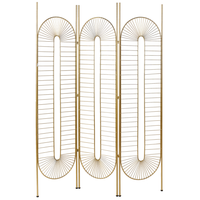 Divisorio decorativo per ambienti a 3 pannelli pieghevoli con struttura metallica in ferro oro