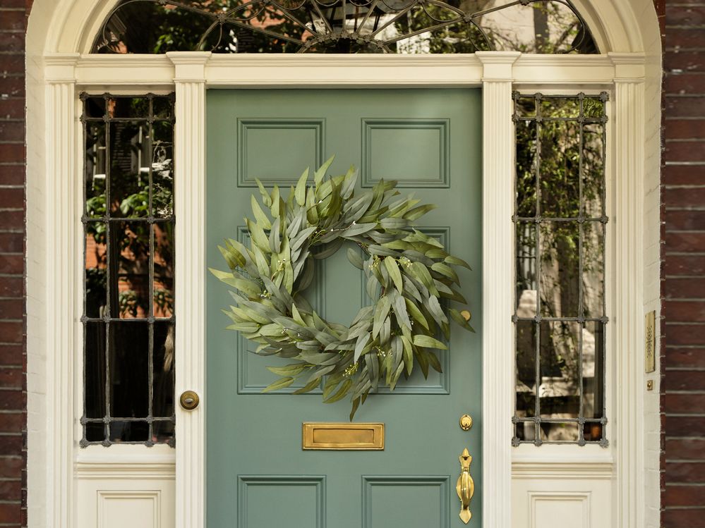 Ghirlanda per porta Verde Fiore artificiale decorativo fatto a mano rotondo 65 cm Decorazione da tavolo per parete Stile rustico tradizionale