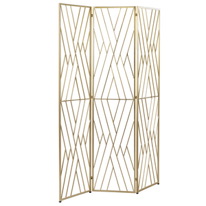 Divisorio decorativo a 3 pannelli pieghevole in ferro con struttura in metallo oro