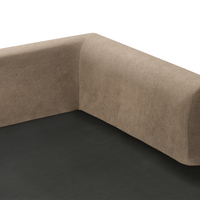 Divano angolare imbottito in tessuto marrone lato sinistro imbottito a forma di L con sedile imbottito e trapuntato e cuscini