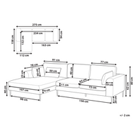 Divano angolare imbottito in tessuto marrone lato destro imbottito a forma di L con sedile imbottito e trapuntato e cuscini