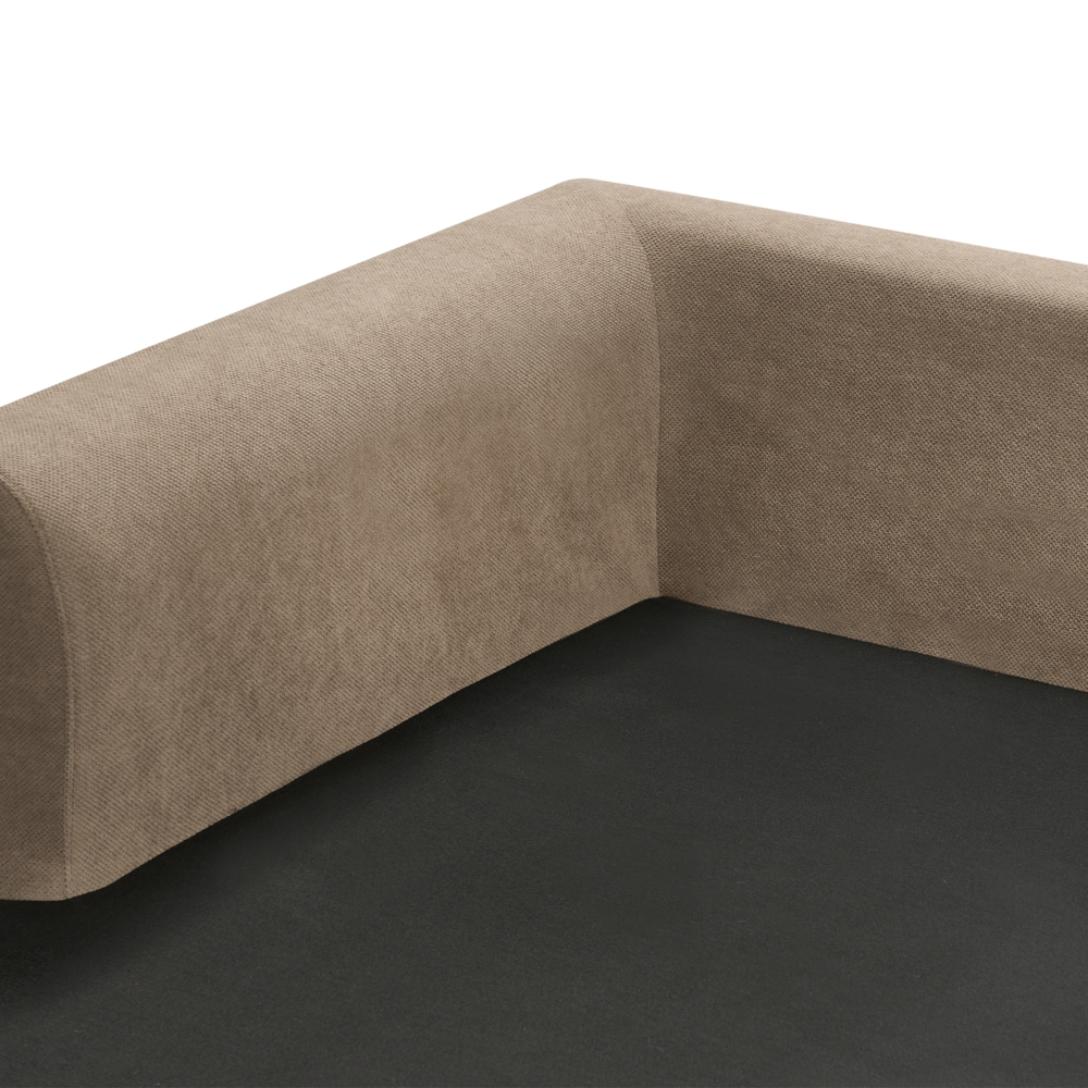 Divano angolare imbottito in tessuto marrone lato destro imbottito a forma di L con sedile imbottito e trapuntato e cuscini