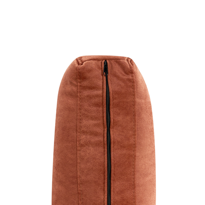 Divano angolare imbottito in tessuto arancione lato destro imbottito a forma di L con sedile imbottito e trapuntato e cuscini