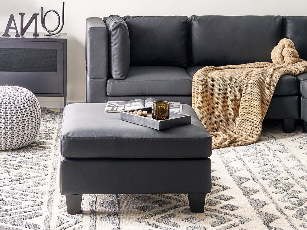 Pouf Poggiapiedi Rivestito Tessuto Nero Quadrato Minimalista Moderno