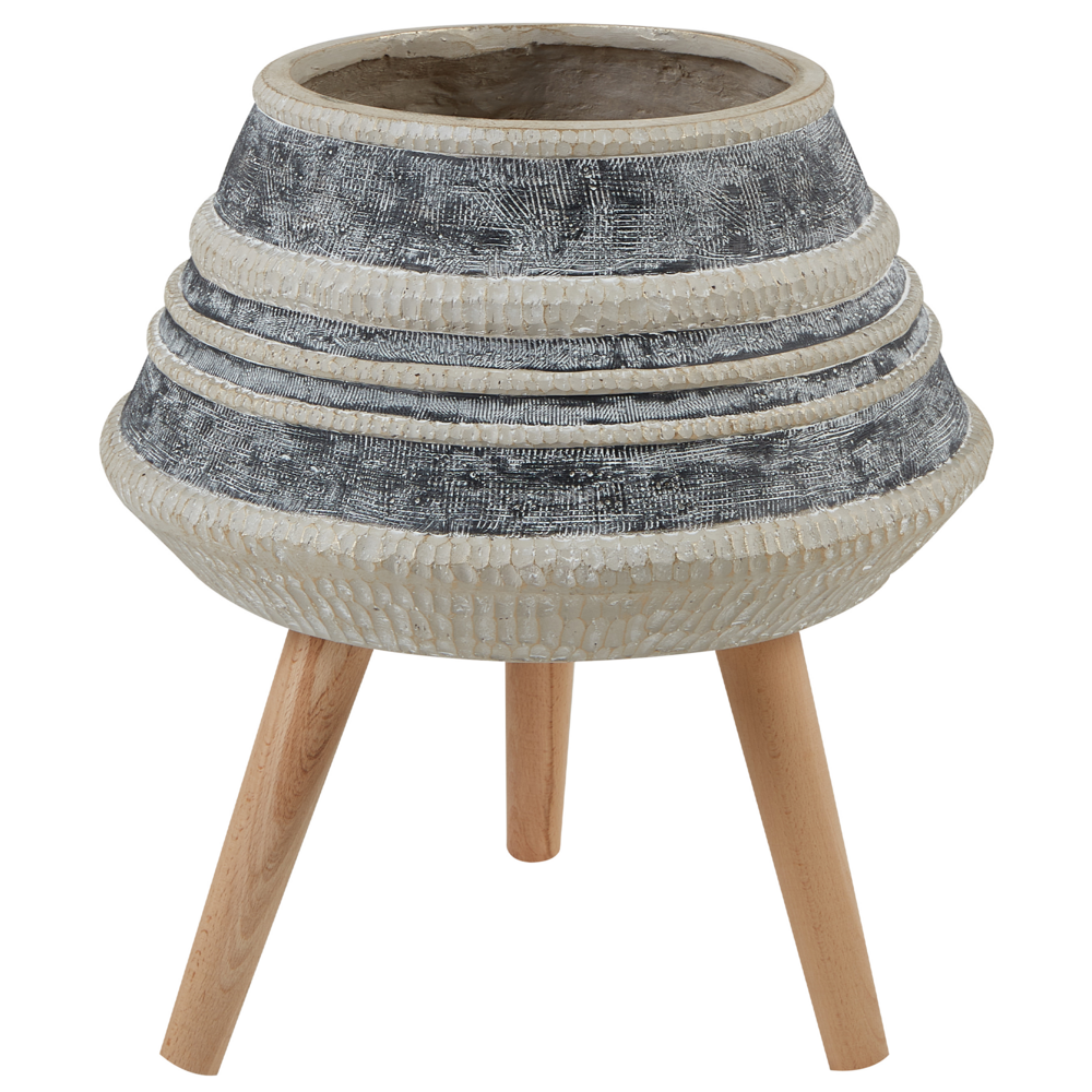 Fioriera alta in legno di magnesio rigato beige e grigio stile moderno industriale