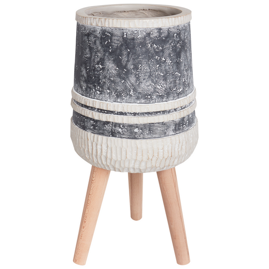 Fioriera alta in legno a strisce grigio e beige stile moderno industriale